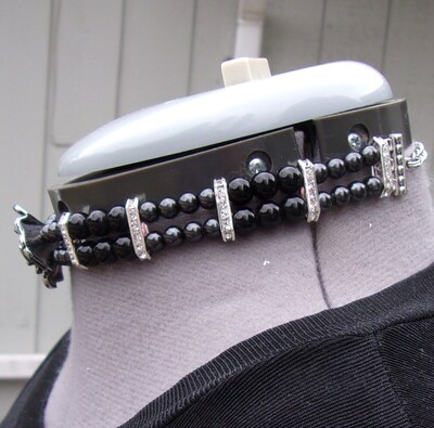 Silver Rose and Black Bead with Crystal 2-Strand Choker Necklace - image2